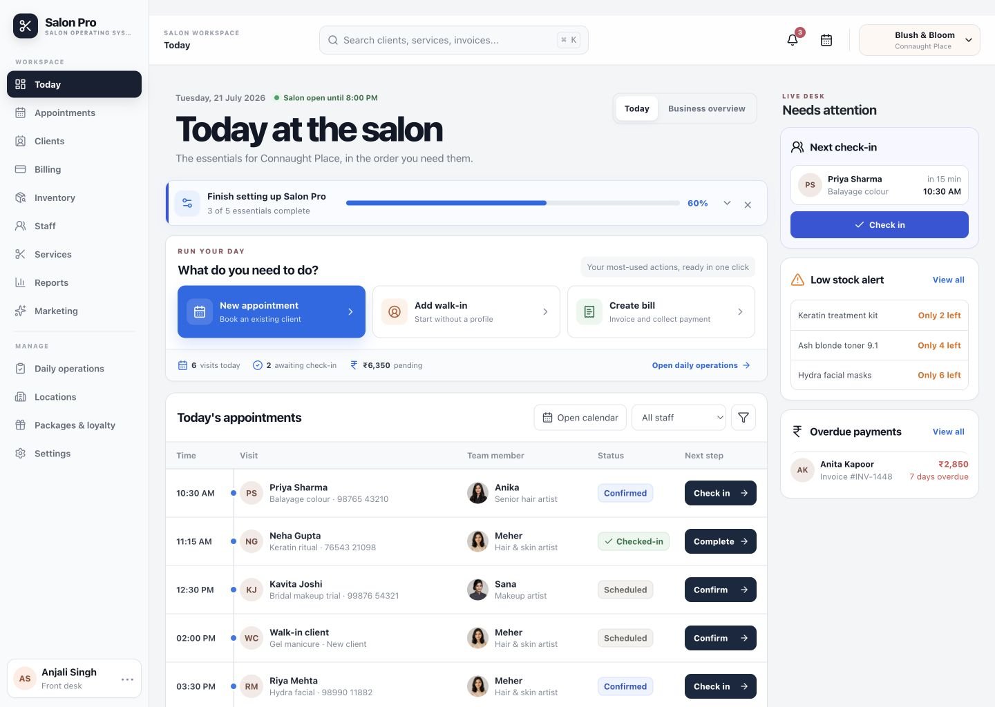 Salon Pro Today workspace